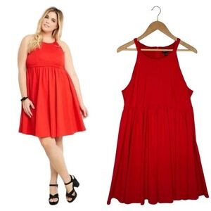 💜3/30💜Torrid Dress Womens 12 Skater Fit Flare Round Neck Sleeveless Lined Red